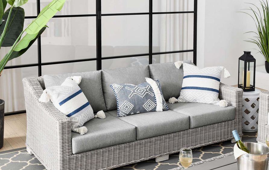 Harlow Outdoor Patio Wicker Rattan Sofa in Light Gray Gray