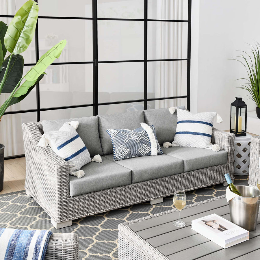 Harlow Outdoor Patio Wicker Rattan Sofa in Light Gray Gray