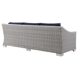 Harlow Outdoor Patio Wicker Rattan Sofa in Light Gray Navy