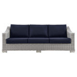 Harlow Outdoor Patio Wicker Rattan Sofa in Light Gray Navy