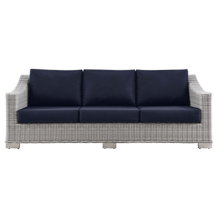 Conway Outdoor Patio Wicker Rattan Sofa in Light Gray Navy