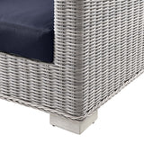 Harlow Outdoor Patio Wicker Rattan Sofa in Light Gray Navy