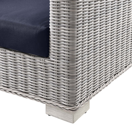 Conway Outdoor Patio Wicker Rattan Sofa in Light Gray Navy