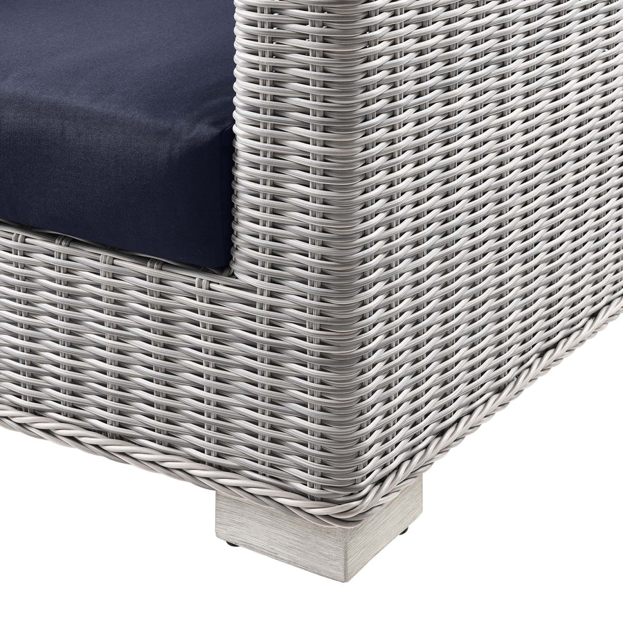 Harlow Outdoor Patio Wicker Rattan Sofa in Light Gray Navy