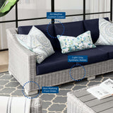 Harlow Outdoor Patio Wicker Rattan Sofa in Light Gray Navy