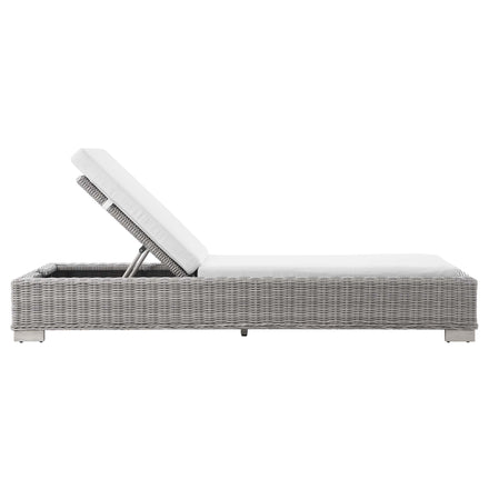 Conway Outdoor Patio Wicker Rattan Chaise Lounge in Light Gray White