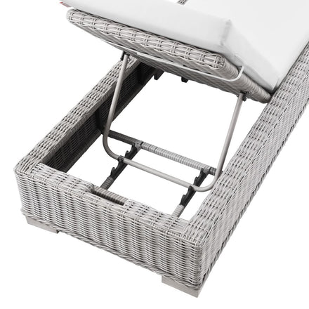 Conway Outdoor Patio Wicker Rattan Chaise Lounge in Light Gray White