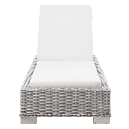 Conway Outdoor Patio Wicker Rattan Chaise Lounge in Light Gray White