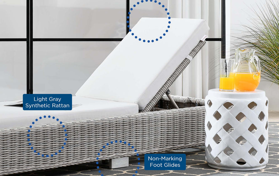 Harlow Outdoor Patio Wicker Rattan Chaise Lounge in Light Gray White