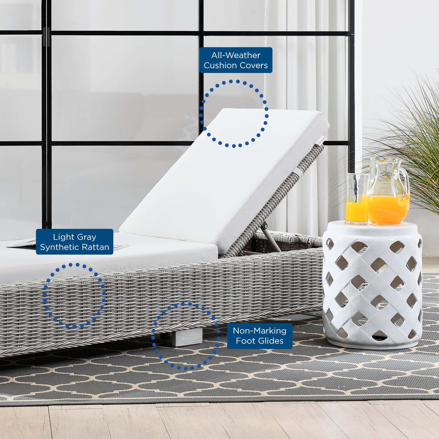 Conway Outdoor Patio Wicker Rattan Chaise Lounge by Furniture for America