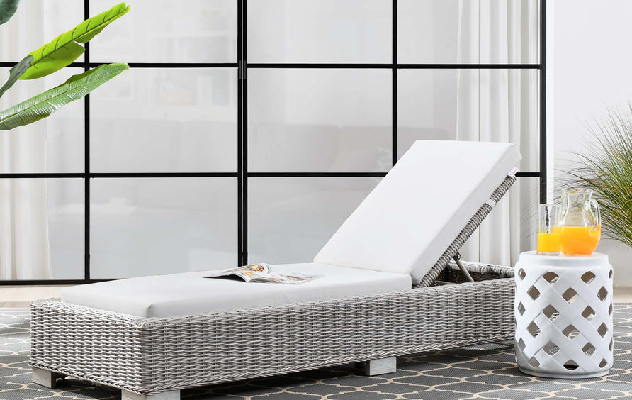 Harlow Outdoor Patio Wicker Rattan Chaise Lounge in Light Gray White