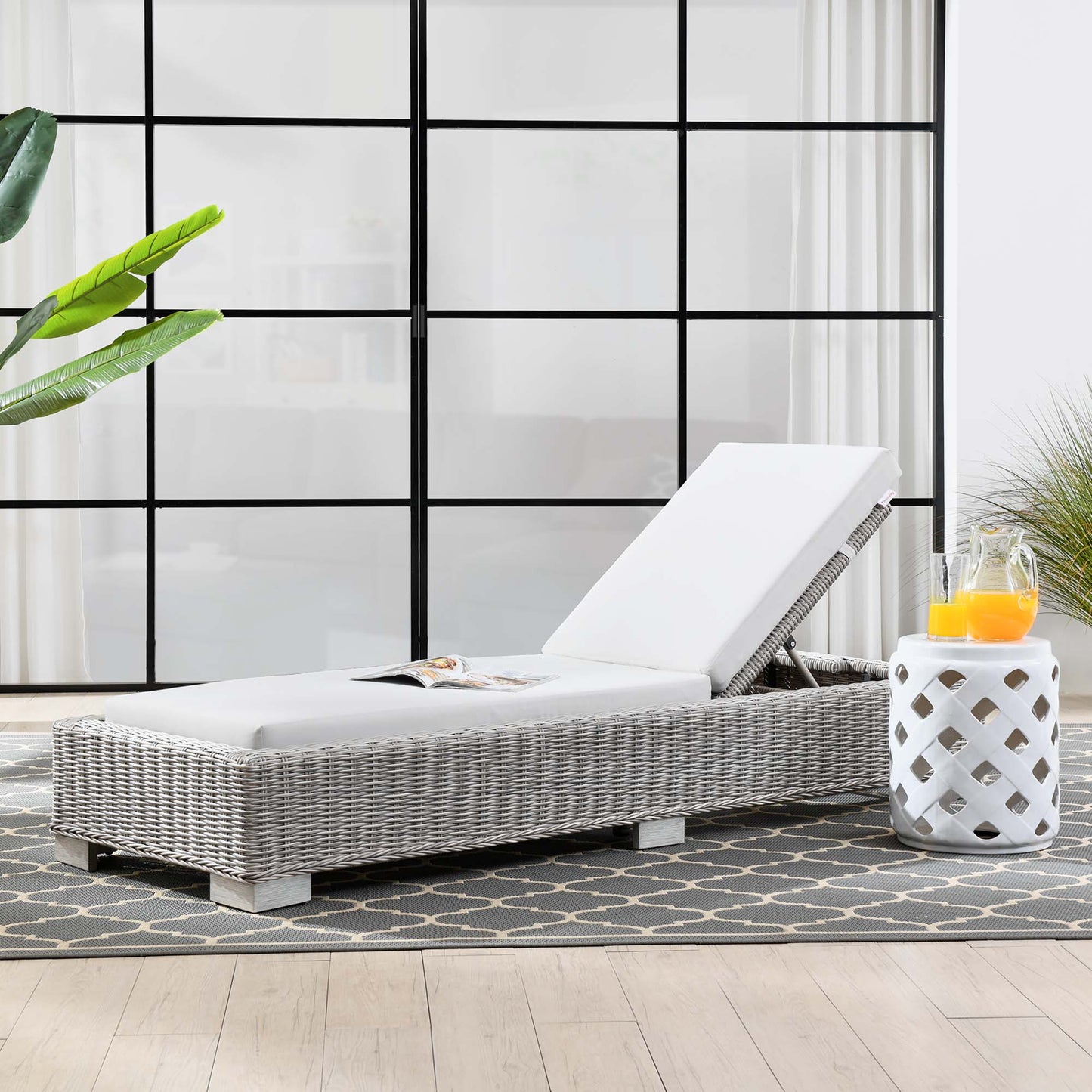 Conway Outdoor Patio Wicker Rattan Chaise Lounge by Furniture for America