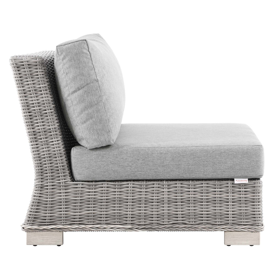 Harlow Outdoor Patio Wicker Rattan Armless Chair in Light Gray Gray