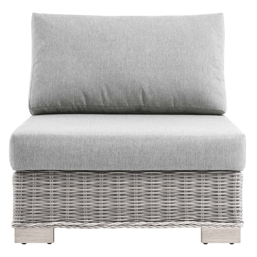 Harlow Outdoor Patio Wicker Rattan Armless Chair in Light Gray Gray