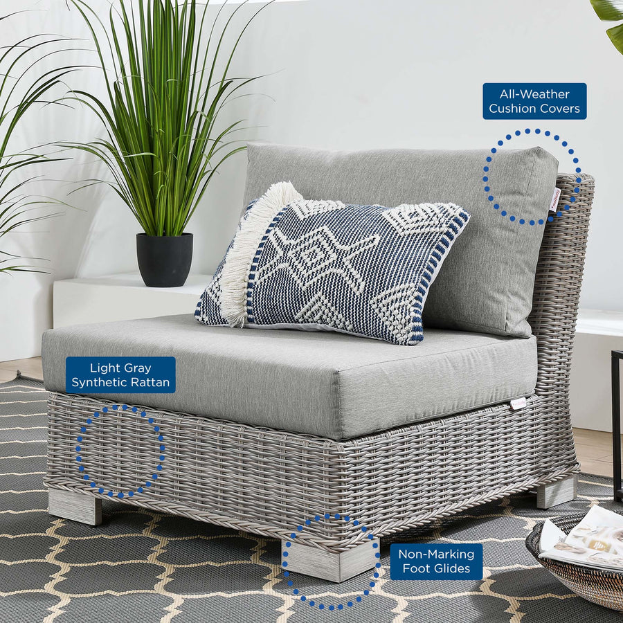 Harlow Outdoor Patio Wicker Rattan Armless Chair in Light Gray Gray