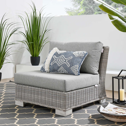 Conway Outdoor Patio Wicker Rattan Armless Chair in Light Gray Gray