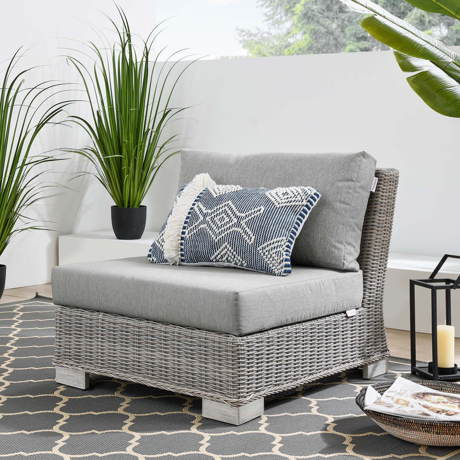 Harlow Outdoor Patio Wicker Rattan Armless Chair in Light Gray Gray