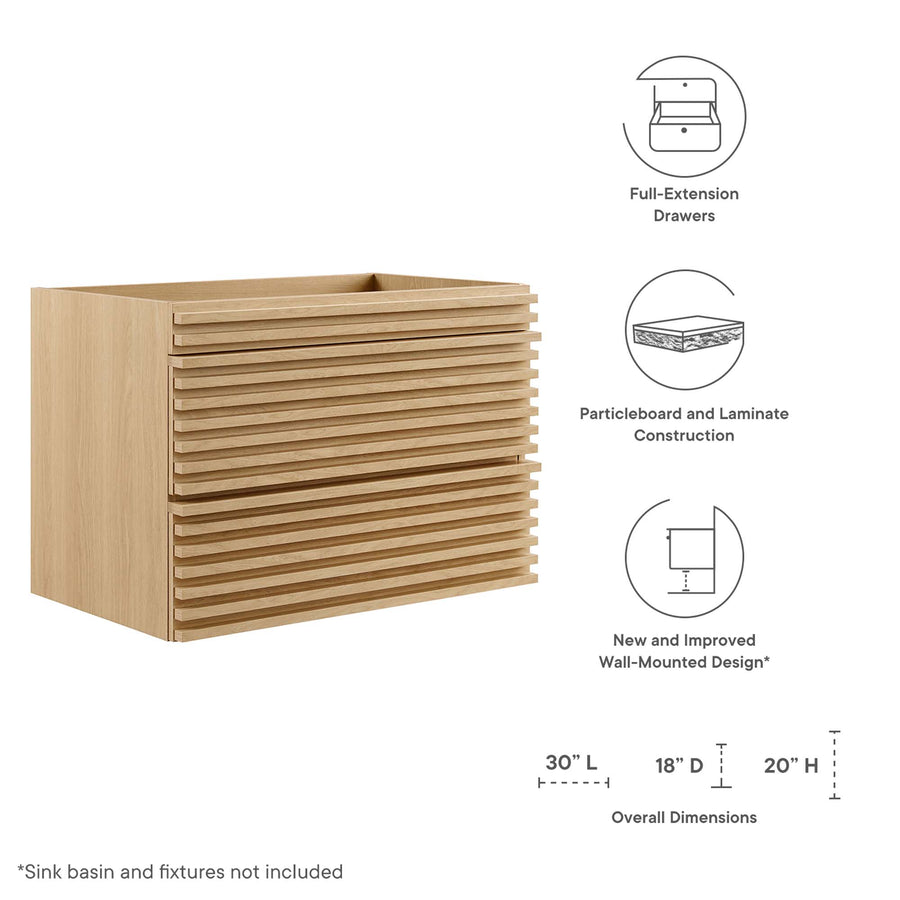 Vera 30" Wall-Mount Bathroom Vanity Cabinet (Sink Basin Not Included) in Oak