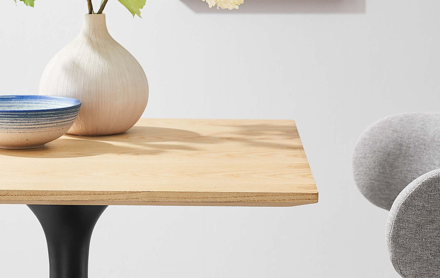 Lumen 24" Square Wood Dining Table in Black Natural