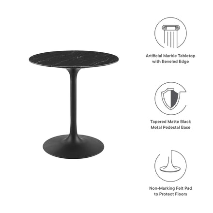 Lippa 28" Round Faux Marble Dining Table in Black Black
