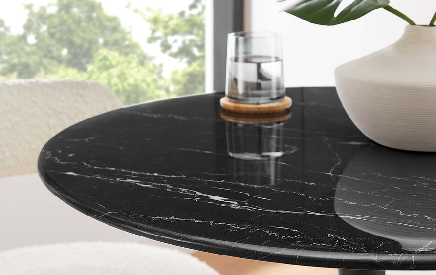 Lumen 28" Round Faux Marble Dining Table in Black Black