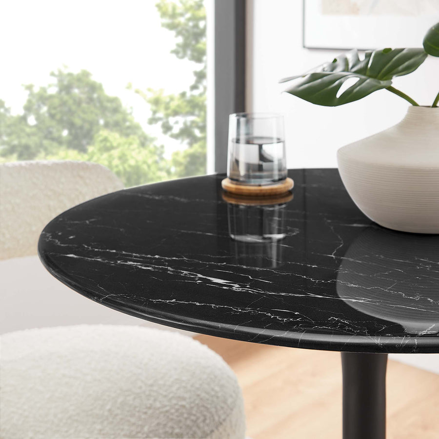 Lumen 28" Round Faux Marble Dining Table in Black Black