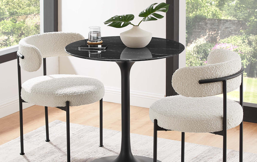 Lumen 28" Round Faux Marble Dining Table in Black Black