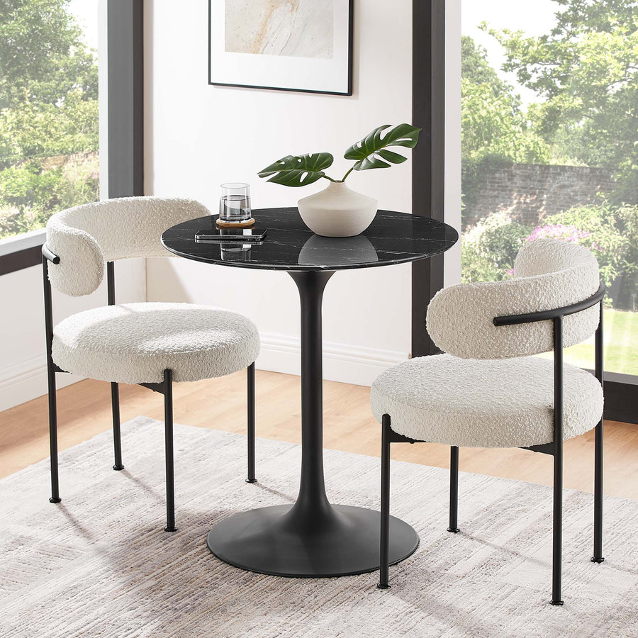 Lumen 28" Round Faux Marble Dining Table in Black Black
