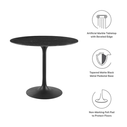Lippa 36" Round Faux Marble Dining Table in Black Black