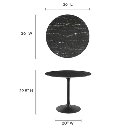 Lippa 36" Round Faux Marble Dining Table in Black Black
