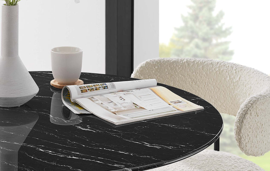 Lumen 36" Round Faux Marble Dining Table in Black Black