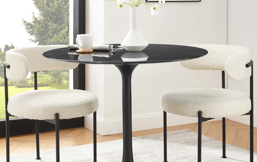Lumen 36" Round Faux Marble Dining Table in Black Black