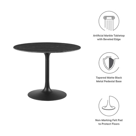 Lippa 40" Round Faux Marble Dining Table in Black Black