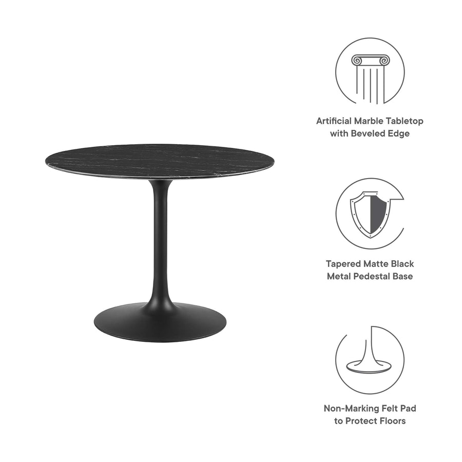 Lumen 40" Round Faux Marble Dining Table in Black Black