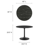 Lumen 40" Round Faux Marble Dining Table in Black Black