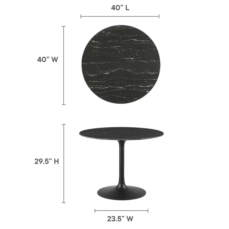 Lumen 40" Round Faux Marble Dining Table in Black Black