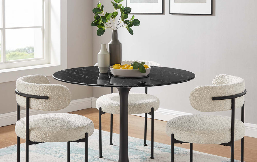 Lumen 40" Round Faux Marble Dining Table in Black Black