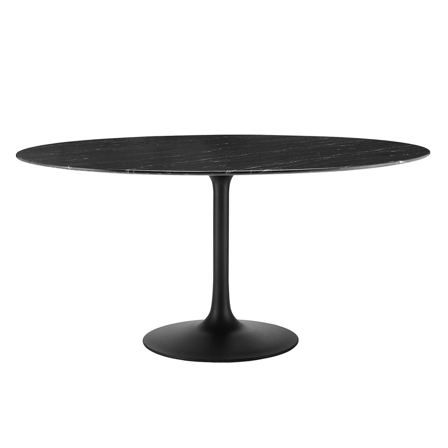 Lumen 60" Round Faux Marble Dining Table in Black Black