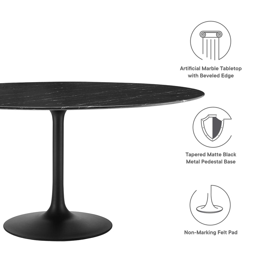 Lumen 60" Round Faux Marble Dining Table in Black Black