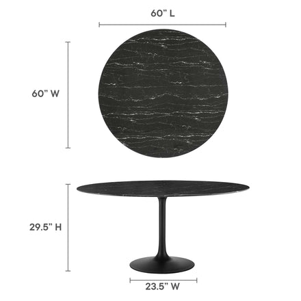 Lippa 60" Round Faux Marble Dining Table in Black Black