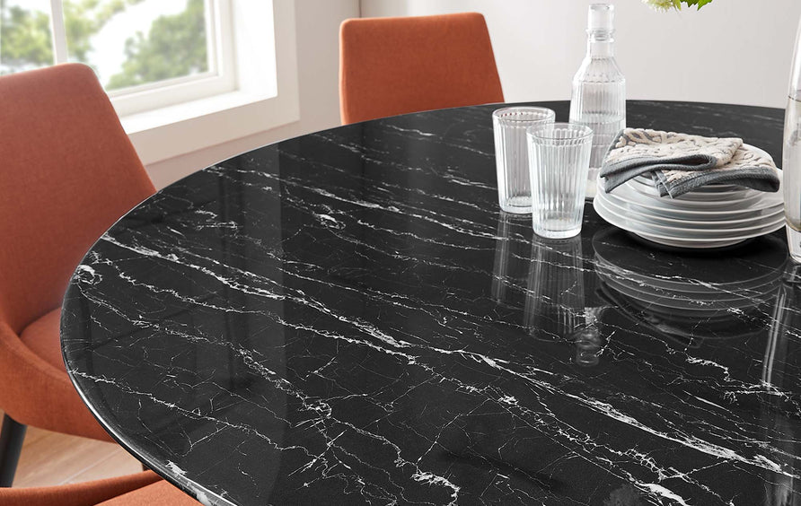 Lumen 60" Round Faux Marble Dining Table in Black Black