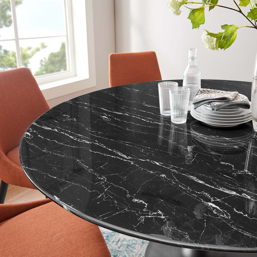 Lumen 60" Round Faux Marble Dining Table in Black Black