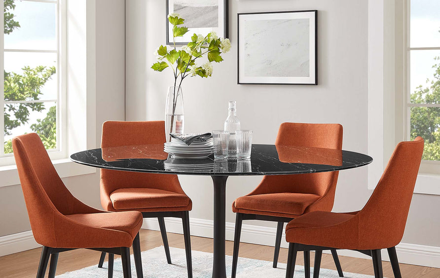 Lumen 60" Round Faux Marble Dining Table in Black Black