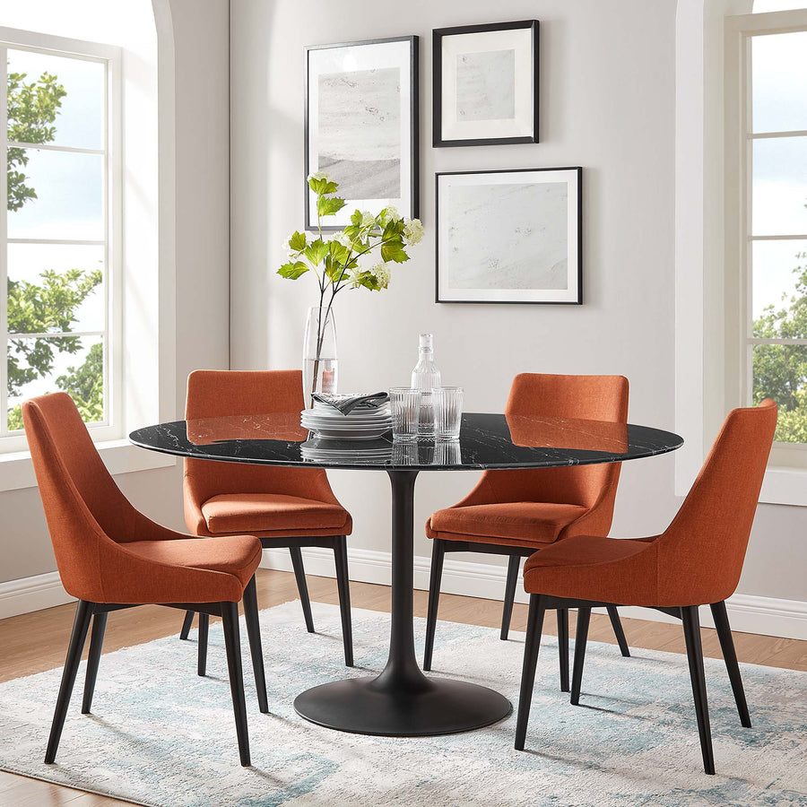 Lumen 60" Round Faux Marble Dining Table in Black Black