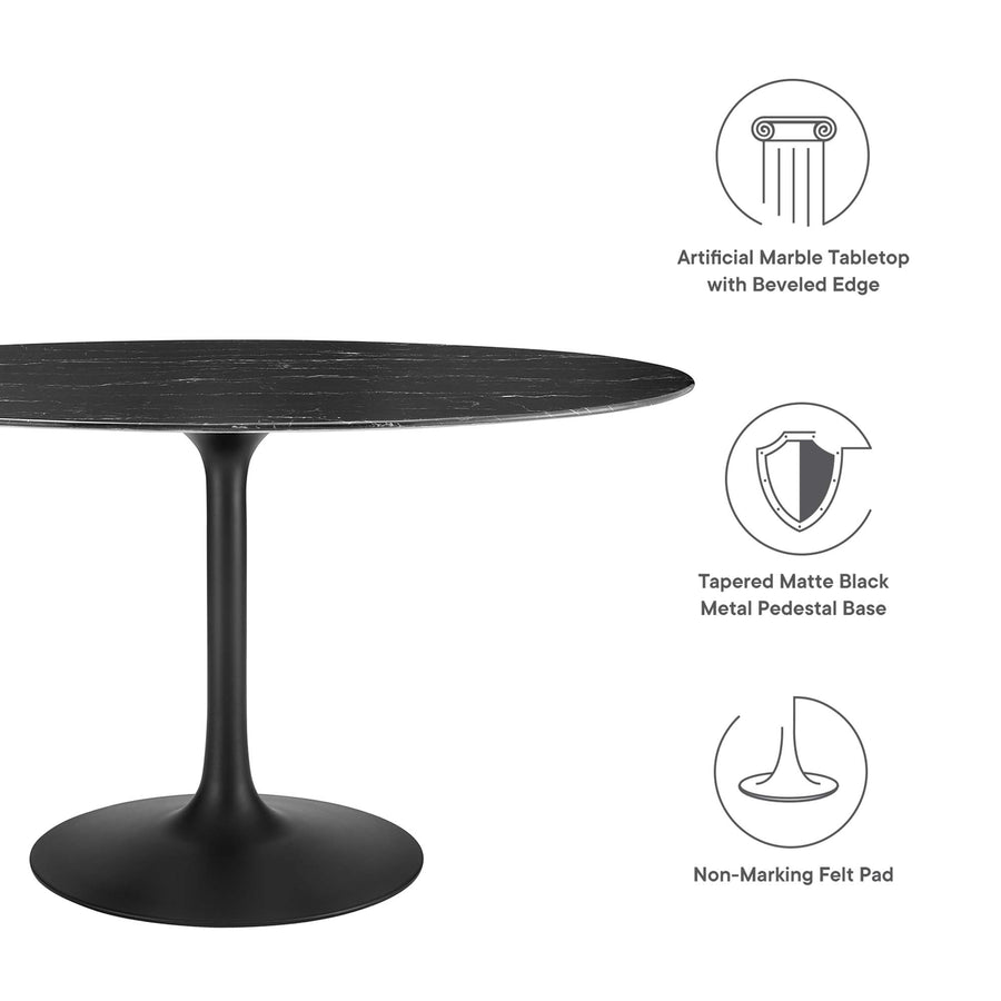 Lumen 54" Oval Faux Marble Dining Table in Black Black