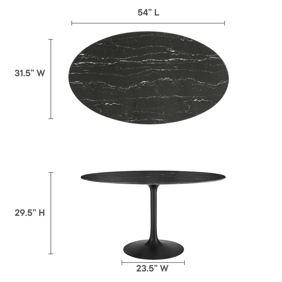 Lumen 54" Oval Faux Marble Dining Table in Black Black