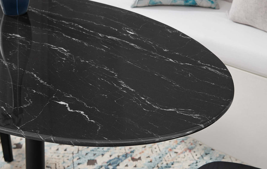 Lumen 54" Oval Faux Marble Dining Table in Black Black