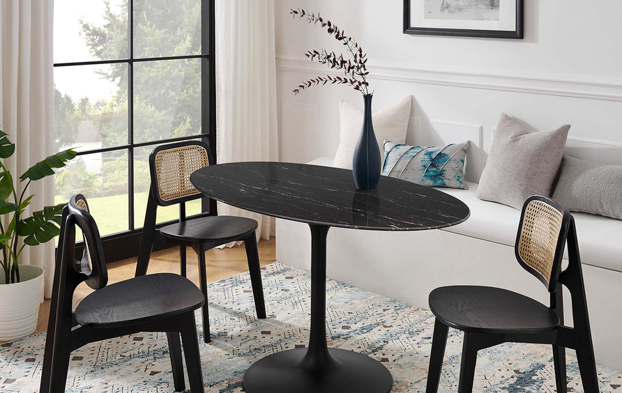 Lumen 54" Oval Faux Marble Dining Table in Black Black