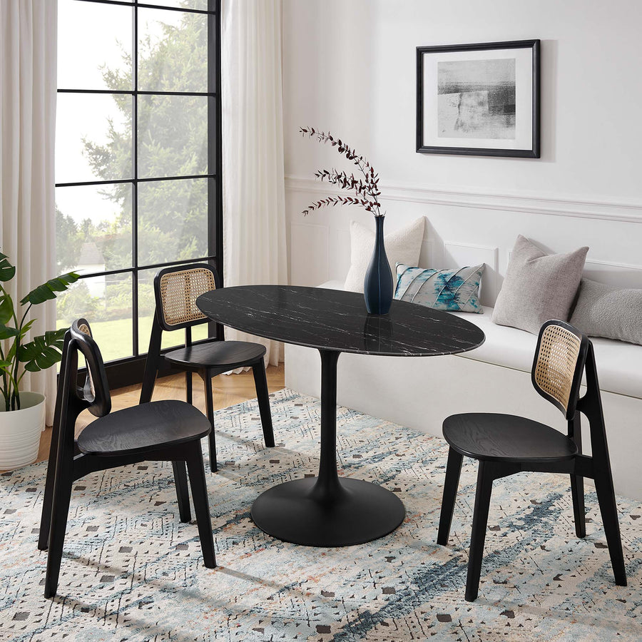 Lumen 54" Oval Faux Marble Dining Table in Black Black