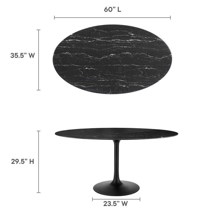 Lumen 60" Oval Faux Marble Dining Table in Black Black